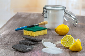 Eco-friendly natural cleaners Concept: Naturel cleaning products against chemical detergent...