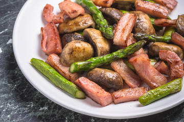 ベーコンとアスパラガスのマッシュルーム炒め