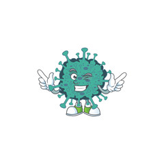 Funny critical coronavirus cartoon design style with wink eye face