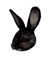 Black rabbit bunny face low poly triangular vector illustration isolated on white. Polygonal style trendy modern logo business fairy design template for 
easter invitations and greetings.
