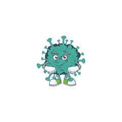 An icon of critical coronavirus mascot design with confident gesture