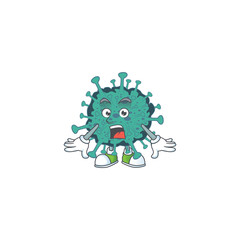 A mascot design of critical coronavirus making a surprised gesture