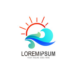 water wave logo template, Sun logo, Summer , Holiday, beach icon illustration