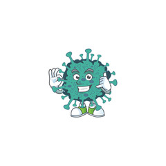 Fototapeta premium Call me funny gesture critical coronavirus mascot cartoon design