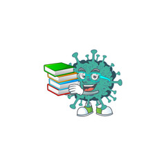 A hard-working student in critical coronavirus cartoon design with book