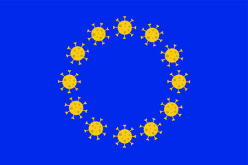 EU Flag with Covid-19 virus 