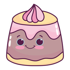 cute food jelly with cream sweet dessert kawaii cartoon isolated design