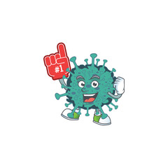 Critical coronavirus presented in cartoon character design with Foam finger
