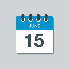 Icon calendar day 15 June, summer days of the year