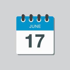 Icon calendar day 17 June, summer days of the year
