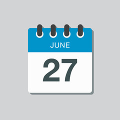 Icon calendar day 27 June, summer days of the year