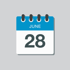 Icon calendar day 28 June, summer days of the year