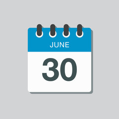Icon calendar day 30 June, summer days of the year