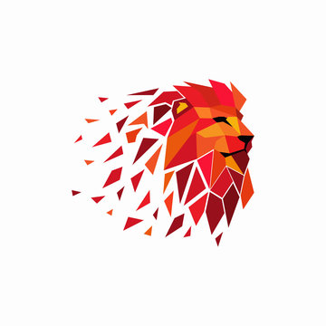 Multi-colored Lion head created in polygonal style. Vector illustration
