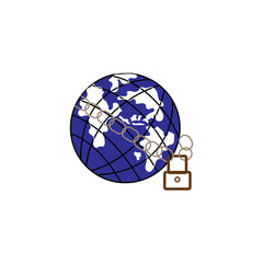 locked, colorful design globe icon key chain vector