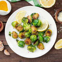 Homemade roasted brussel sprouts with parmesan cheese and butter sauce