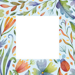 Fototapeta na wymiar A frame of summer plants on a blue background.