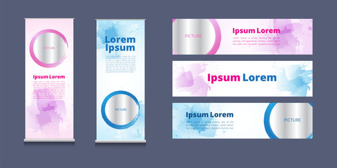 Naklejka premium Banner roll up brush watercolor style template