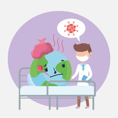 covid 19 coronavirus pandemic, doctor caring sick world in hospital bed