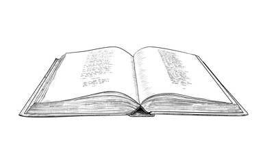 Obraz premium .An open book . Hand-drawn vector drawing in vintage style. Sketch. Imitation of engraving.
