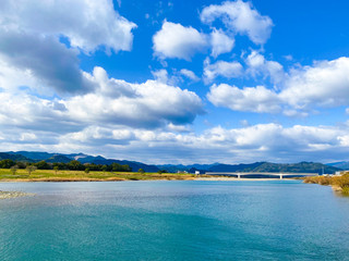 Japanese mountains, rivers and bridges.