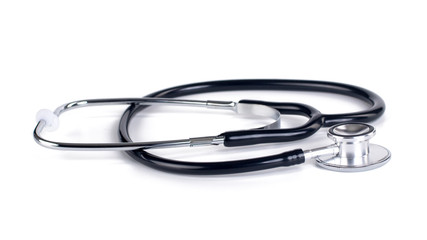 black medical stethoscope isolated on white background