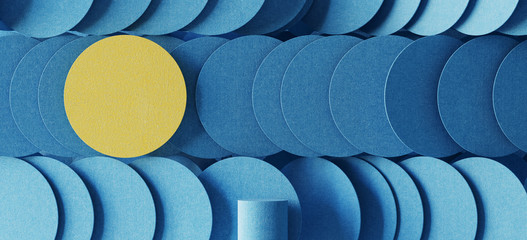 Minimal background for branding and product presentation. Yellow sun shapes of geometric background for day cream beauty cosmetic product. 3d rendering illustration.