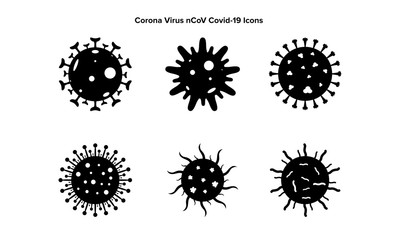 Set of Biological Virus Icons Corona virus COVID 19 nCoV Silhouette Symbol Isolated on White Background. Vector Illustration coronavirus