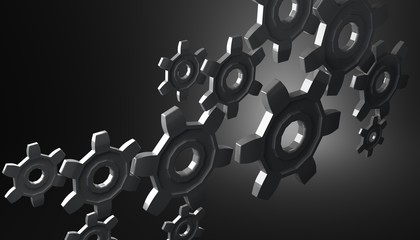Gears metal mechanism 3d rendering illustration