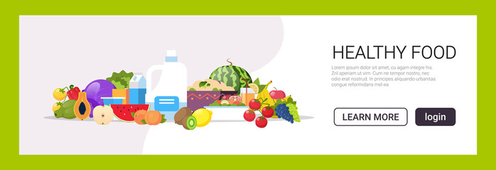 fresh fruits vegetables plant based milk raw organic products composition natural healthy food concept vegan protein horizontal copy space vector illustration