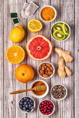 Fototapeta na wymiar Superfoods for Immunity boosting and cold remedies