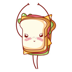 sandwich fast food cute kawaii cartoon isolated icon