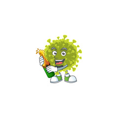 mascot cartoon design of global coronavirus outbreak with bottle of beer