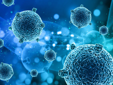 3D medical background with virus cells and floating particles