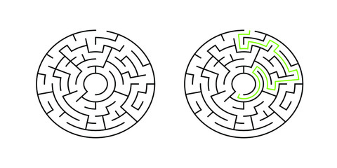 A circular 6-corridor-wide maze with solution