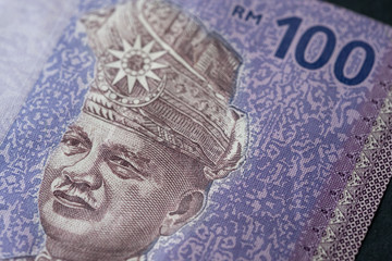 Close up of Ringgit Malaysia 100, Malaysian currency