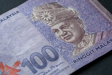 Close up of Ringgit Malaysia 100, Malaysian currency