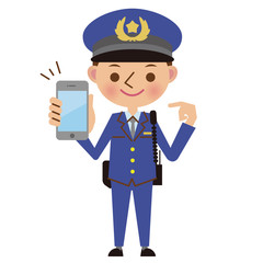 スマートフォンを持つ男性警察官