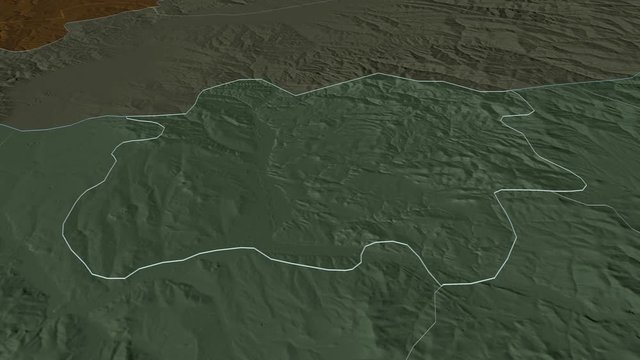 Staro Nagoričane, municipality with its capital, zoomed and extruded on the administrative map of Macedonia in the conformal Stereographic projection. Animation 3D