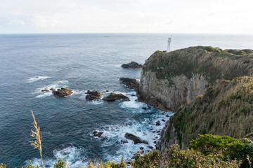 足摺岬と足摺岬灯台の風景