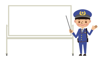 ホワイトボードを使って説明・解説する男性警察官