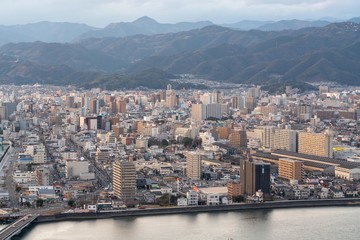 五台山の展望台から見る高知市街の風景
