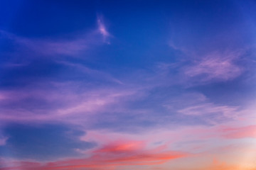 Naklejka na ściany i meble Beautiful blue-pink pre-sunset sky. Space for text. Background.