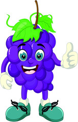 Funny Purple Grape With Thumb Up Hand Cartoon