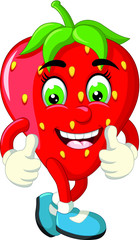 Funny Red Strawberry With Thumb Up Hand Cartoon