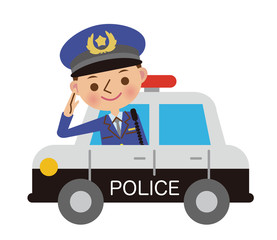 パトカーと敬礼する警察官