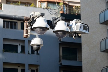 A lot of security cameras monitoring the streets of Palermo, Sicily creating the Big Borther...