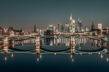 Fototapeta premium Frankfurt at night, skyline reflection 