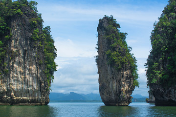 An island with limestone mountains in the Andaman Sea in southern Thailand
