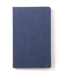 Notebook on white background, top view